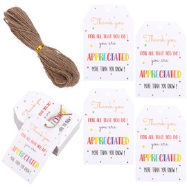 SOFPLATE 1 Box 100Pcs Thank You for All That You Do Tags 3x2 Kraft Paper Tags with Twine Colorful Thank You Labels for Party Wedding Favor Wrapping Employee Mothers Day Teachers Day Thanksgiving