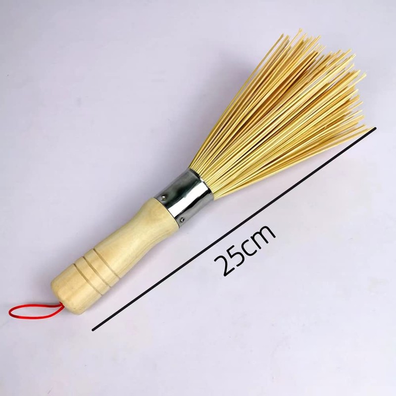 HugeDE 2 Pcs Traditional Natural Bamboo Wok Brushes Bamboo Pot