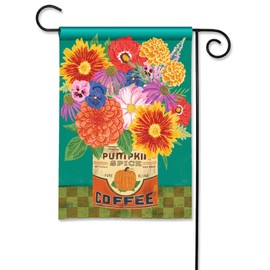 Studio M Double Sided Fall Harvest Outdoor Flag for Landscaping, Gardens, and Yards, Standard 13 x 18 Inch Fade Resistant Solar Silk Polyester Orange Yellow Green Autumn Floral In Coffee Can