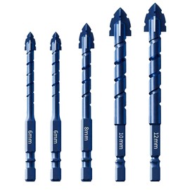 Upgraded Serrated Masonry Drill Bit Set 5PCS - Carbide Tipped Concrete Drill Bits for Tile/Glass/Brick/Wood/Plastic, Industrial Strength Professional Hex Shank Drill Bit Set
