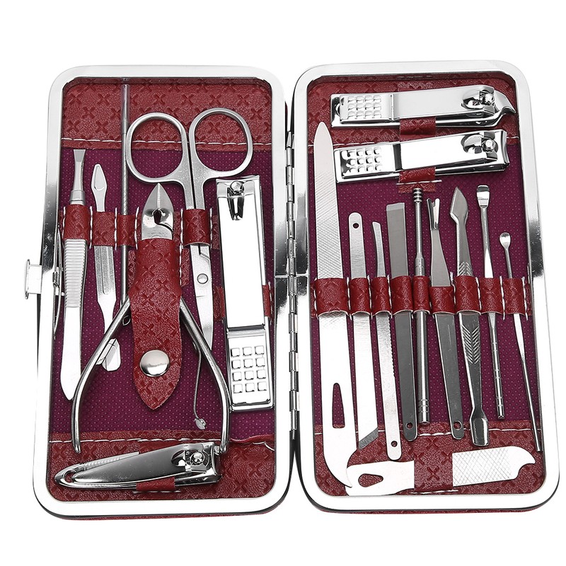 19pcs Manicure Pedicure Nail Clippers Set Stainless Steel Acne Removal