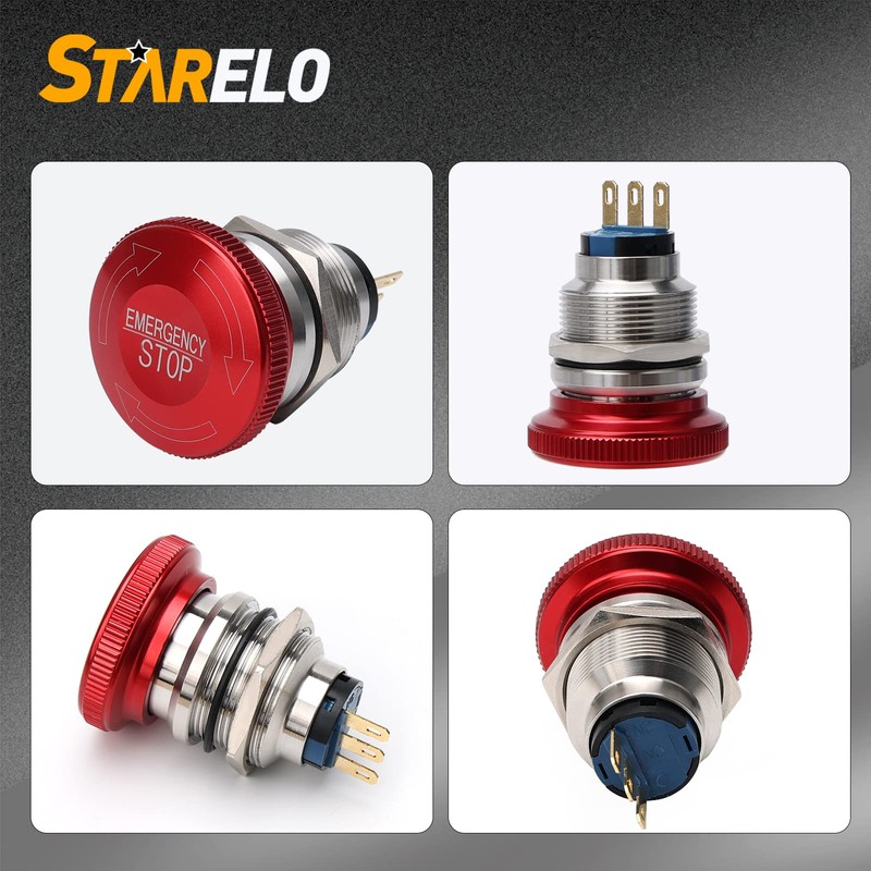 STARELO 22MM Metal Emergency Stop Mushroom Latching Push Button Switch