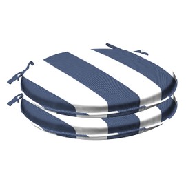 Honeycomb Indoor/Outdoor Cabana Stripe Blue and White Round Seat Cushions: 2 Pack, Weather Resistant Fabric with Durable Foam Filling, Stylish and Comfortable Patio Cushions: 15.5" x 15.5" x 1.5"
