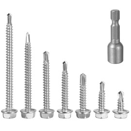 FCZDQ #8 x 1/2" Self Tapping Screws for Metal 410 Stainless Steel Hex Washer Head Self Drilling Screws Hex Drive Sheet Metal Screws, 100 PCS