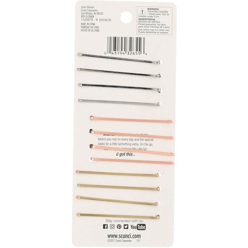 Scunci Real Style Bobby Pins, Assorted Metal Tones, 12 Count