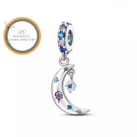 Minimalist Charm Jewerly Sparkling Crescent Galaxy Moon Charm, Moon Charm, Women Gift Charm, Silver Charm