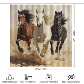 Dunmat Watercolor Western Horse Shower Curtains with Rugs Toilet Lid Cover and Bath Mat for Bathroom,Home Tub Curtains Sets with Rugs Natural Animals Desert Print Four-Piece