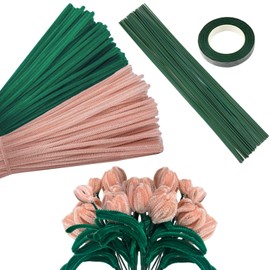 Pfeifenreiniger Blumen, 200 Pieces Pipe pfeifenputzer zum basteln steckblumen pfeifenputzer flowers chenilledraht eschenkband set blumendeko DIY Chenille Stems Tulip Bouquet Kit