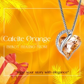 Colgante de corazón de infinito para mujer, collar de piedra natal de plata de ley pura, para mujeres/hermanas/esposa/novia… (colgante de corazón de amor infinito, energía (2) - naranja calcita)