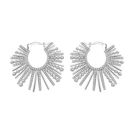 EVER FAITH Sunburst Statement Hoop Earrings, Sparkly Cubic Zirconia CZ Hinged Hoops Earring Huggie Style Earrings Wedding Prom Party Jewellery for Women Clear Silver-Tone