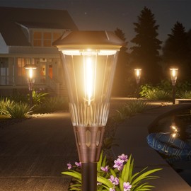 BITPOTT 2-in-1 Warm&Cool Solar Pathway Lights Outdoor, 2 Pack Solar Garden Lights Waterproof IP65, Auto On/Off Outdoor Light for Yard Garden Walkway Landscape Lighting