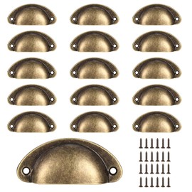 VARHHUXHA Shell Handle Vintage, Pack of 16 Cupboard Handles, Drawer Handle with Screws, Furniture Handles, Kitchen Cabinet Handles, Drawer Knobs, Bronze