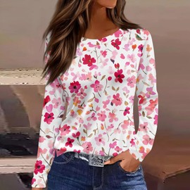 Fall Outfit Women Fall Clothes Long Sleeve Shirts for Women - Womens T Shirts Long Sleeve Crew Neck Shirts Basic Tee Sort Comfy Printed Tops Blouse Medium 09-Pink