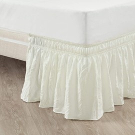 Lush Decor Ruched Ruffle Elastic Easy Wrap Around Bedskirt, Queen/King/Cal King, Polyester, Ivory