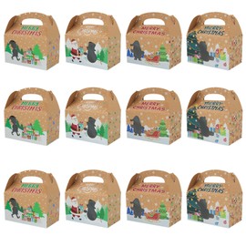 Bekecidi 12 PCS Christmas Candy Gift Boxes, Christmas Party Favour Boxes Kraft Paper Cookie Goodies Sweet Xmas Treat Boxes Christmas Eve Box Gift Packaging for Kids Party Supplies