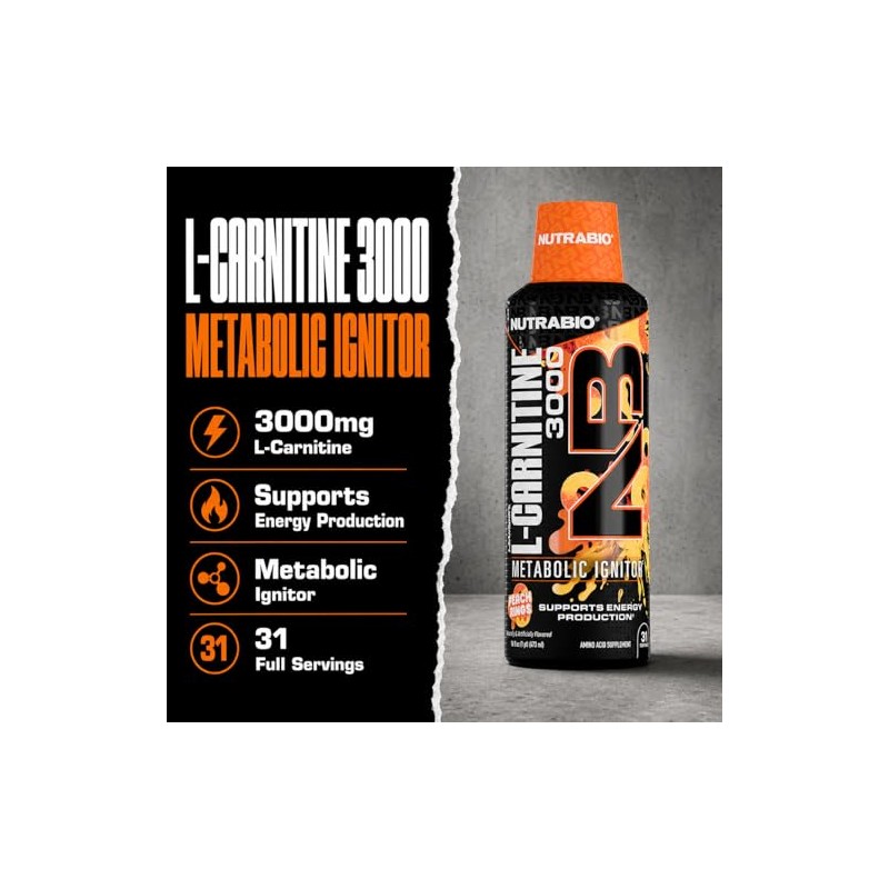 NutraBio – L-Carnitine Liquid Shots – 3000mg – 10mg of