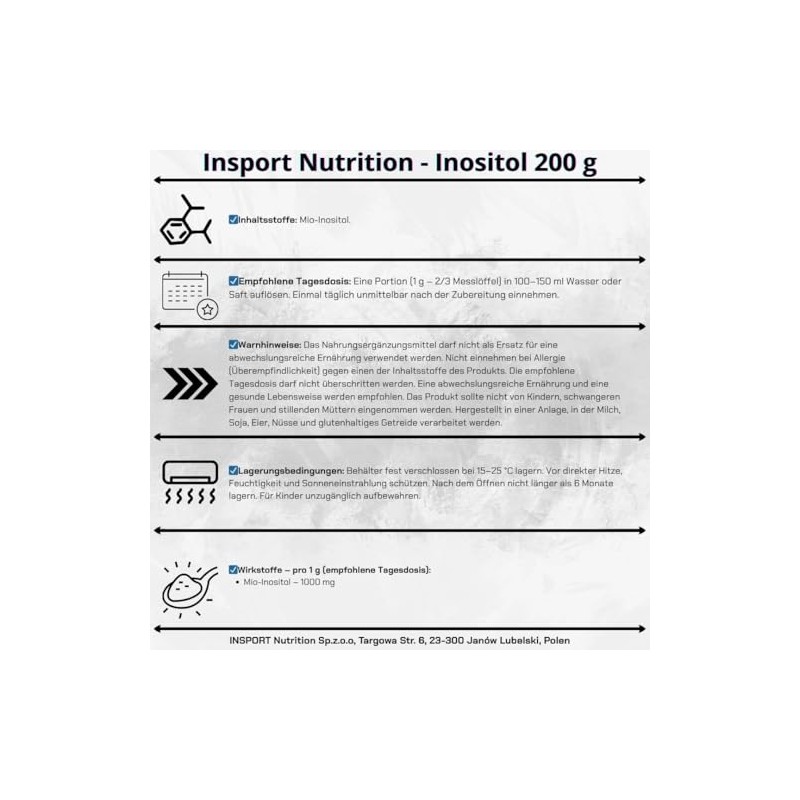 Inozytol Pulver – 200g mio-Inositol (Vitamin B8) – Stimmung, Konzentration,