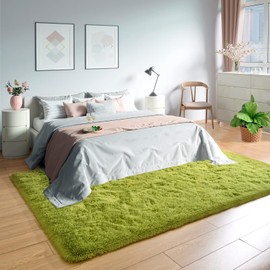 Kelarea Super Soft Shaggy Rug Fluffy Bedroom Carpets, 5x8 Feet Grass Green, M...