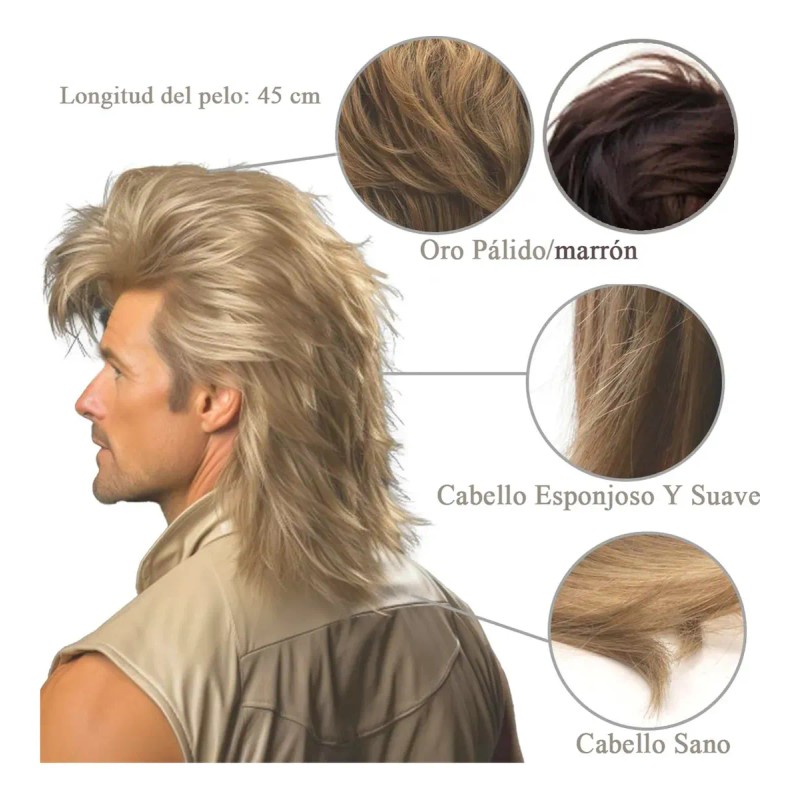 Peluca Larga Cabello Para Hombre 80 Disfraces Party Natural