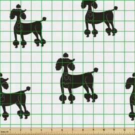 Lunarable Perros Tela por Metro, Silueta del Perrito del Caniche, Decorativa para Tapicería y Textiles del Hogar, 2 yardas, Blanco Negro