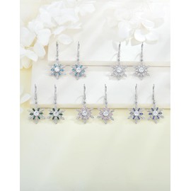 YL Purple Amethyst Snowflake Christmas Winter Earrings for Women, Solid Sterling Silver 18K White Gold Plated Created Birthstone Dangle Drop Leverback Earrings Jewelry