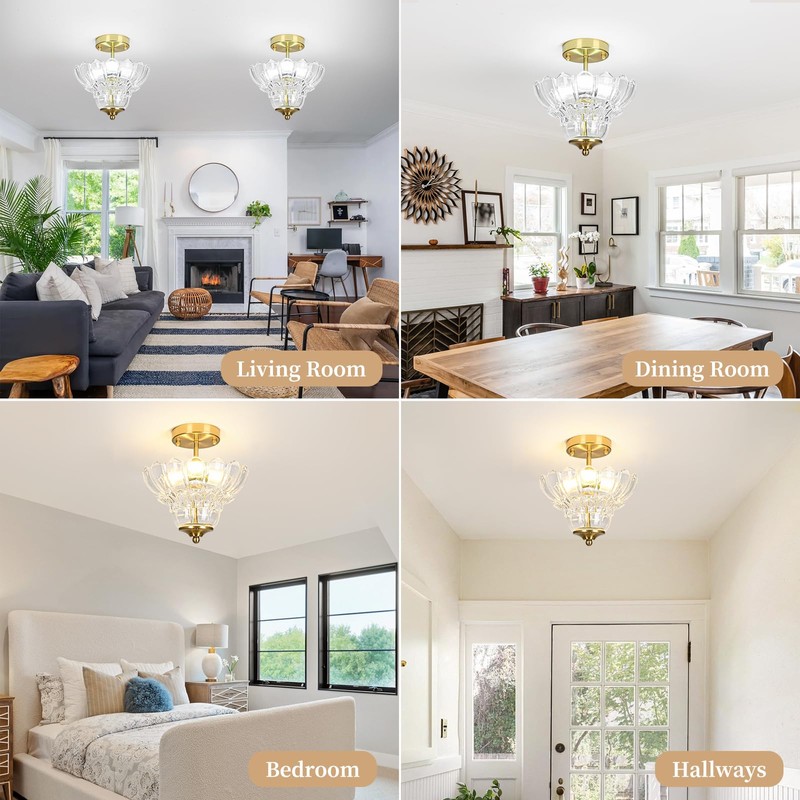 Rainzepher Vintage Gold Semi Flush Mount Light with Floral Class