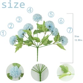 Meiret 6Pcs Artificial Silk Flowers - Ball Chrysanthemum Bouquet, Imitation Bridal Wedding Bouquet for DIY, Home, Garden, Party, and Office Decoration(Light Blue)