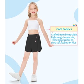 Hvididan Girls Athletic Shorts High Waisted with Pockets Lightweight Soft Quick Dry Running Shorts for Kids Sports Black 13-14