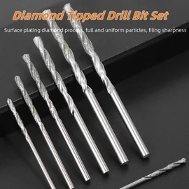 Diamond Twist Drill Bit Set, 10 Pieces, 0.8-4.0mm, High Speed Steel for Glass, Tile, Stone, Wood