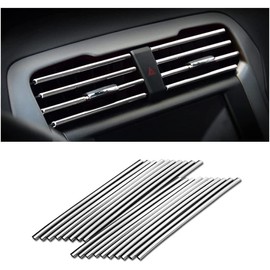 Pack of 20 Car Air Vent Decoration, Car Styling Ventilation Grille Trim, Car Accessories Interior, Multicoloured Decorative Strips for Most Air Vents (Silver)