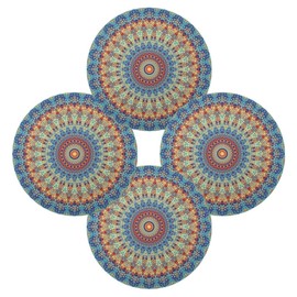 Qilmy Mandala Round Placemats Non-Slip Washable Polyester Table Mats Set of 4 Heat Resistant Placemats for Kitchen Dining Table Decoration