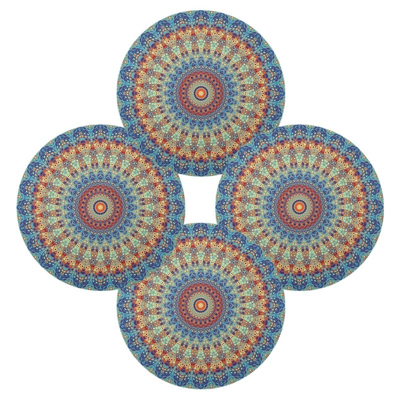 Qilmy Mandala Round Placemats Non-Slip Washable Polyester Table Mats Set