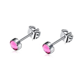 G23 Titanium Stud Earrings for Women, Men, Girls, Hypoallergenic, Nickel Free, 3 mm / 4 mm / 5 mm / 7 mm Crystal Earrings, Birthday Gift, Titanium, Crystal