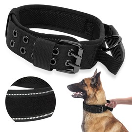 AKOFIC Tactical Dog Collar, Military Nylon Dog Collar with Control Handle and Heavy-Duty Metal Buckle, Reflective Adjustable Padded Training Dog Collar for Medium Large Dogs