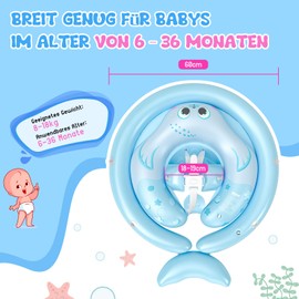 MYCARBON Baby Swimming Ring with Sun Canopy from 6-36 Months, Children's Swimming Hoop with Anti Tilt Float, Adjustable Safety Seat for Toddlers