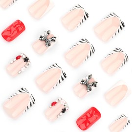 FIEONCIY Press on Nails Short Square Shaped Glossy Full Cover Acrylic Short Length Square False Nails with Designs Artificial Square Fake Nails Glue Stick ons Fingernails for Women Girls(JP3653)