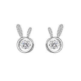 MIKAMU Women's Rabbit Earrings, Diamond, 925 Silver, Sterling Silver, Hypoallergenic, Cute, Rabbit Jewelry, Includes Exclusive Box, Silver, 0