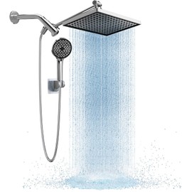 Cobbe 11.8 Inch Rain Shower Head with 6 Modes Handheld Water Spray，High Pressure Showerhead Combo with 11 Inch Adjustable Extension Arm, Chrome