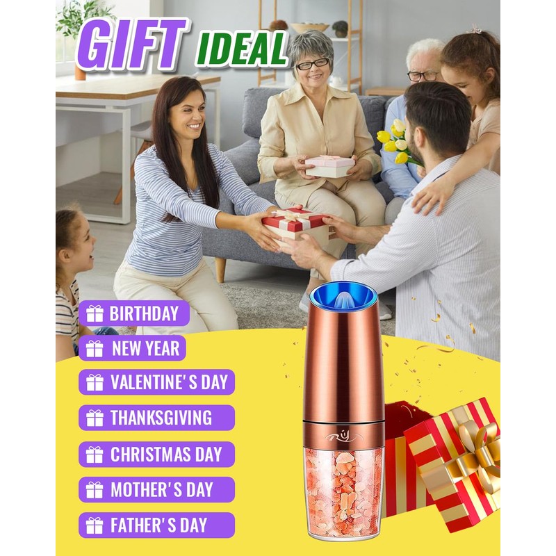 Rongyuxuan Electri Gravity Salt and Pepper Grinder Set, Ceramic Rotor,