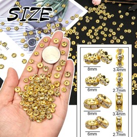 Toaob Metal Spacer Beads Rhinestone Spacer Beads Round and Wavy Golden 6 mm 8 mm for Jewellery Making Pack of 400