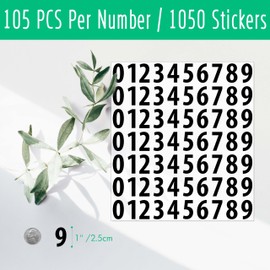 1050 PCS Number Stickers, 1” Water Resistant Vinyl Stickers Consecutive Number 0-9 Labels Self-Adhesive Without Residue Left for Office, Classroom, Indoor, Boxes, Storage (15 Sheets, Black)