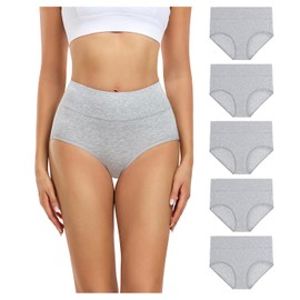 wirarpa Women's Postpartum Underwear High Waisted Ladies Cotton Panties Full Coverage Briefs 5 Pack Heather Grey 3X-Large