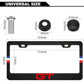 2Pcs Matte Black License Plate Frames Compatible with Mustang GT Auto Accessories,Solid Metal License Plate Holder, 2 Holes and Screws Fits Standard Vehicles 12.2 X 6 in