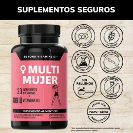 Multi Vitaminico Mujer Contiene Goji, Bilberry, Mangosta, Magnesio Complex, Biotina, Calcio, Vitamina C, Acido Folico, Vitamina D3 + 24 Ingredientes Y Vitaminas - Multivitamínico 60 Cápsulas