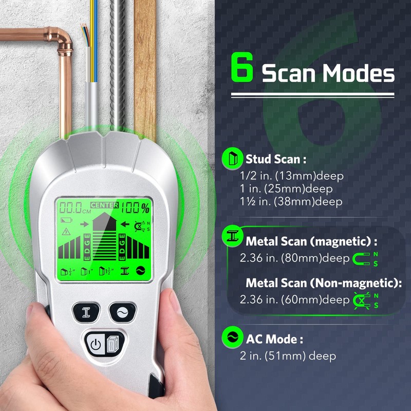 Stud Finder - 6 in 1 Electronic Wood Detector with