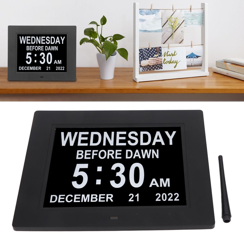 8inch Digital Day Calendar Clock Alarm Reminders 8 Languages Large