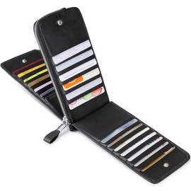 JEEBURYEE Women's Genuine Leather Multi Credit Card Holder Wallet RFID Blocking Long Bifold Clutch Wallet Ladies Purse with Zipper Pocket Black