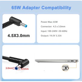 65W AC Charger Compatible with HP ProBook 450 G5 G6 G7 G8 G9 G10 ProBook 470 430 440 445 640 650 G4 G5 G6 EliteBook L25298-001 L25298-003 TPN-LA16 Laptop Power Supply Adapter Cord 4.5 * 3.0mm Blue tip