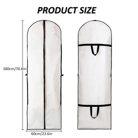 Dress Covers Bag,Hanging Garment Bags,Full Length Travel Covers,Wedding Long Clothes Storage Cover with Zipper,180cm,Large capacity, waterproof and dustproof, collapsible garment bag (white)