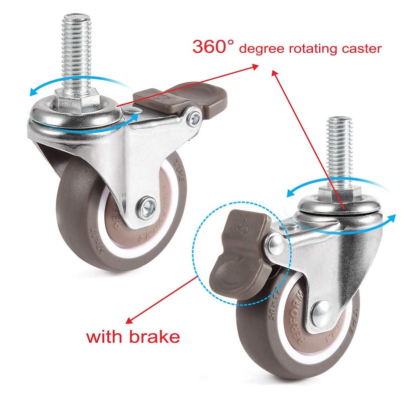 Skelang Mini 1'' Swivel Threaded Stem Casters, Small TPE Mute